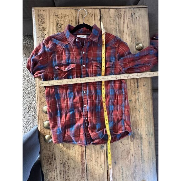 Lucky Brand Mens Rust Flannel Small long sleeve collared pearl button up cuffed - Picture 8 of 8